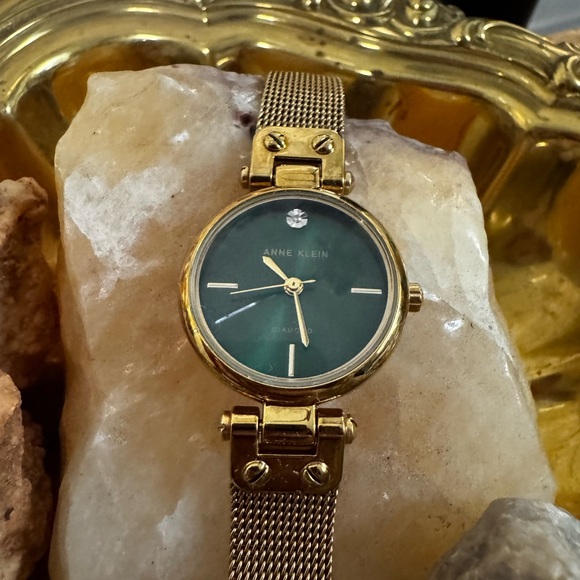 Anne Klein Gold Mesh Watch with Green Dial - Picture 3 of 5
